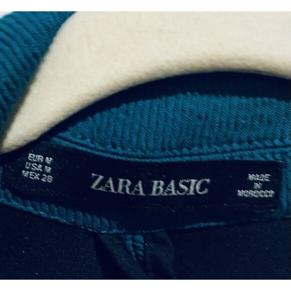 Zara Coat Womens Medium Green Tailored Double Breasted Ribbed Preppy Classic - Picture 5 of 5